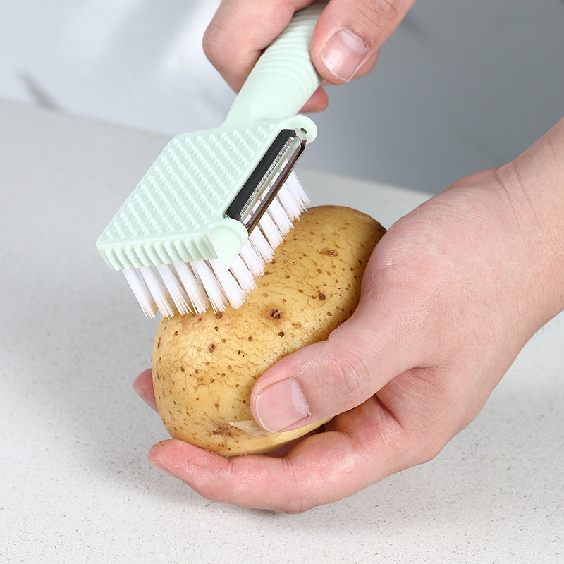 Multifunction Fruit And Vegetable Peeler Knife Washing Cleaning Brush Tool For Potatoes, Carrots and More